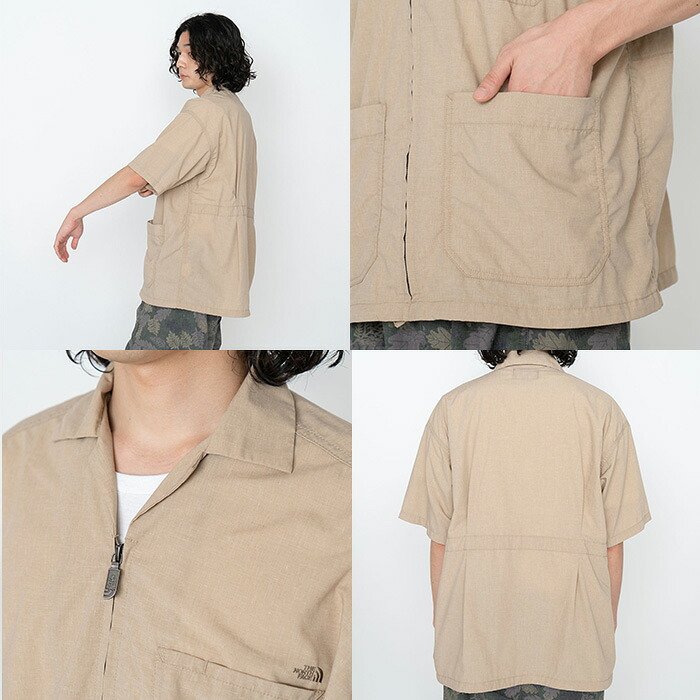 ジップアップシャツ Polyester Linen Field H/S Zip Shirt NT3321N_THE NORTH FACE Purple Label BEIGE