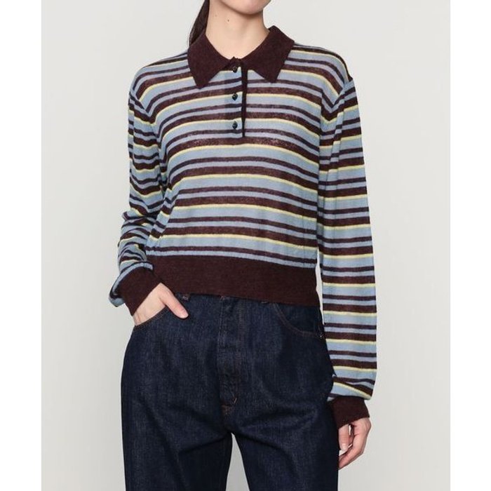 GYMPHLEX PULLOVER L/S BROWN×BLUE STRIPE