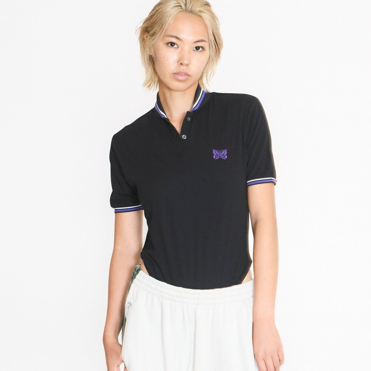 TW NEEDLES × S/S Polo Bodysuit BLACK