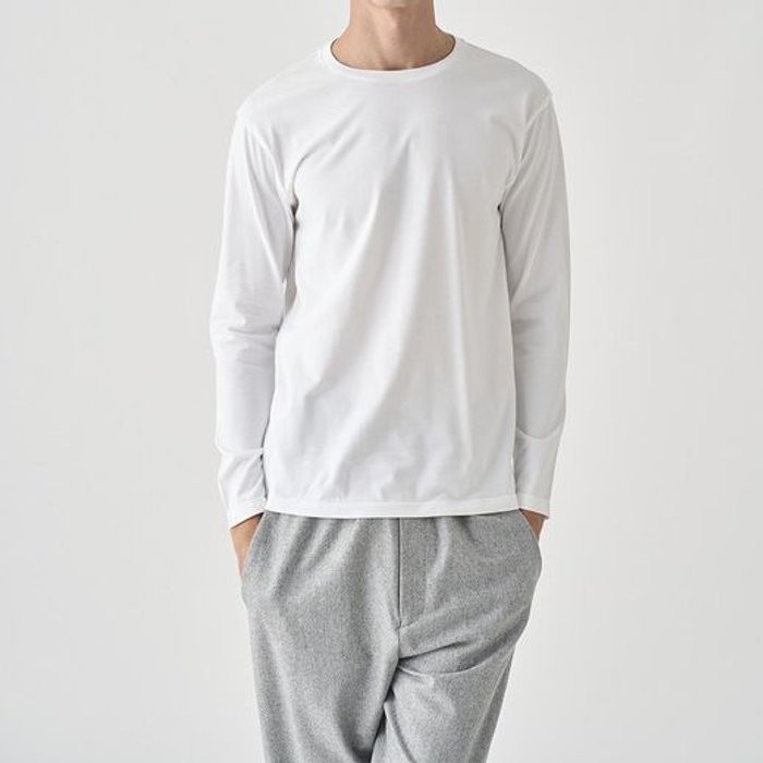 JOHN SMEDLEY COTTON CREWNECK LONG-SLEEVE INNER T-SHIRT WHITE