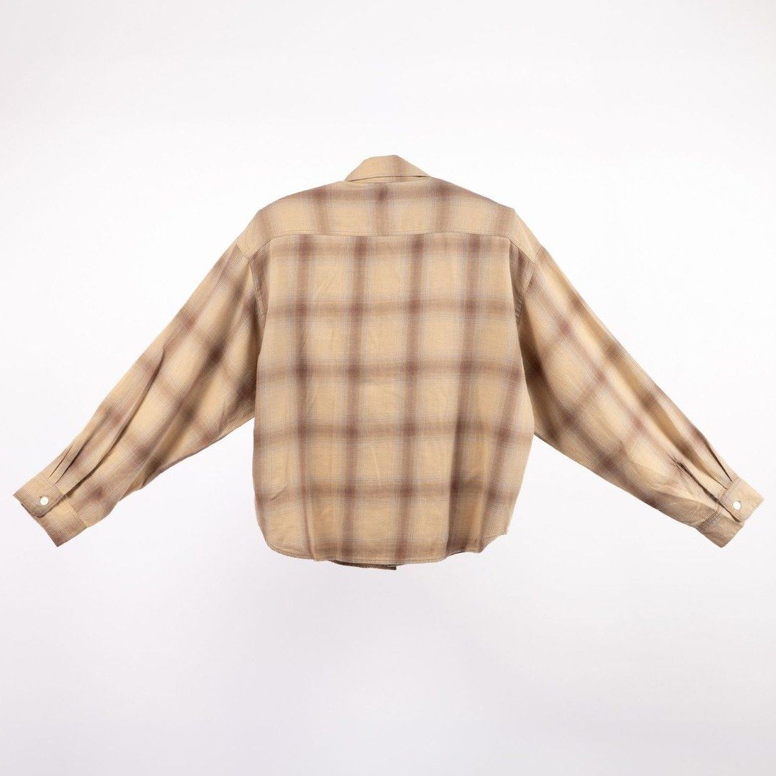 JL264S02_チェックフェードシャツ HULLE exclusive ウォッシュオリーブ