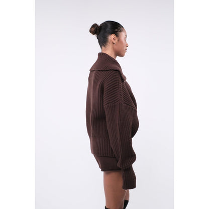 ITZON RIBBED KNIT ZIP-UP BROWN