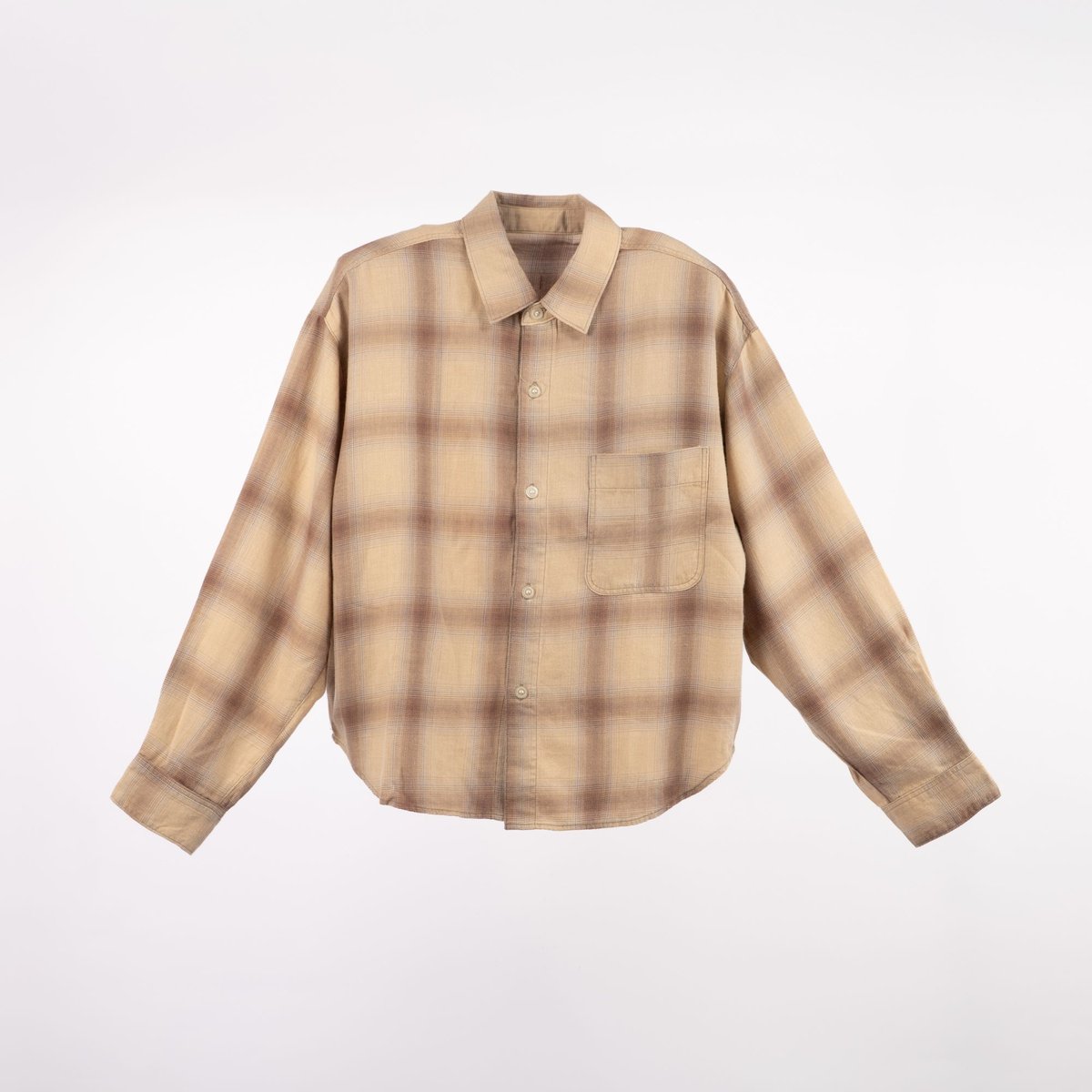JL264S02_チェックフェードシャツ HULLE exclusive ウォッシュオリーブ