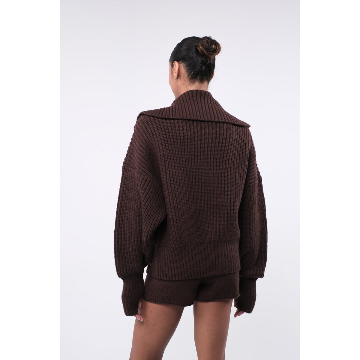 ITZON RIBBED KNIT ZIP-UP BROWN