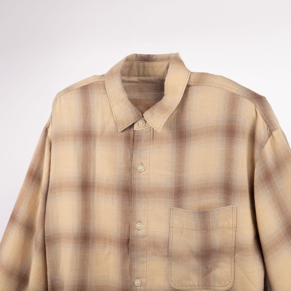 JL264S02_チェックフェードシャツ HULLE exclusive ウォッシュオリーブ