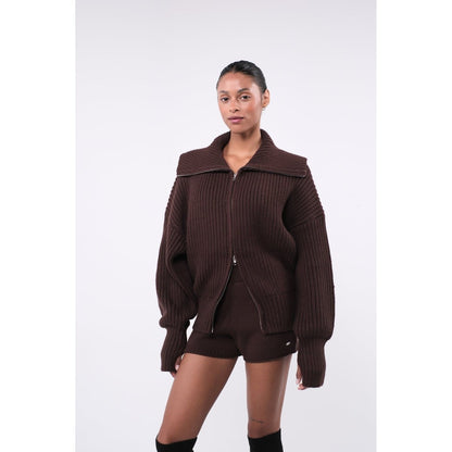 ITZON RIBBED KNIT ZIP-UP BROWN