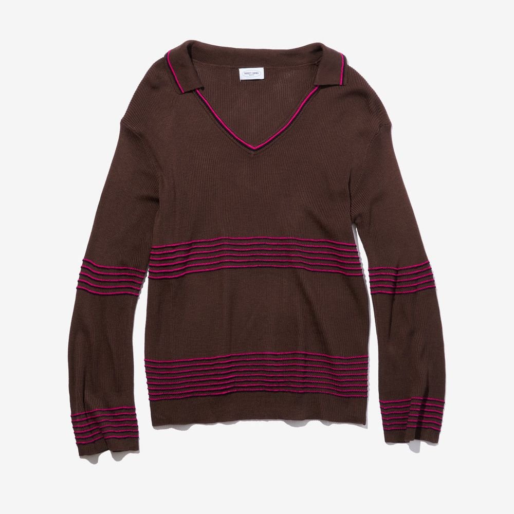 PARROTCANVAS Skipper Collar Border Knit BROWN