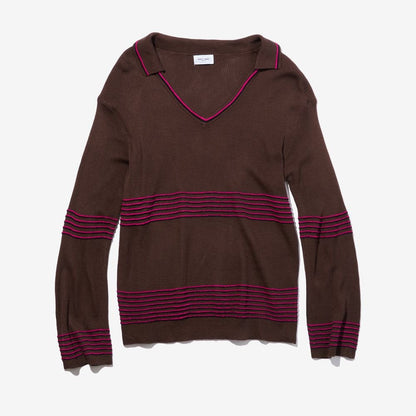 PARROTCANVAS Skipper Collar Border Knit BROWN