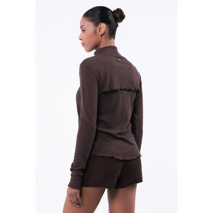 ITZON TURTLE NECK KNIT BOLERO BROWN
