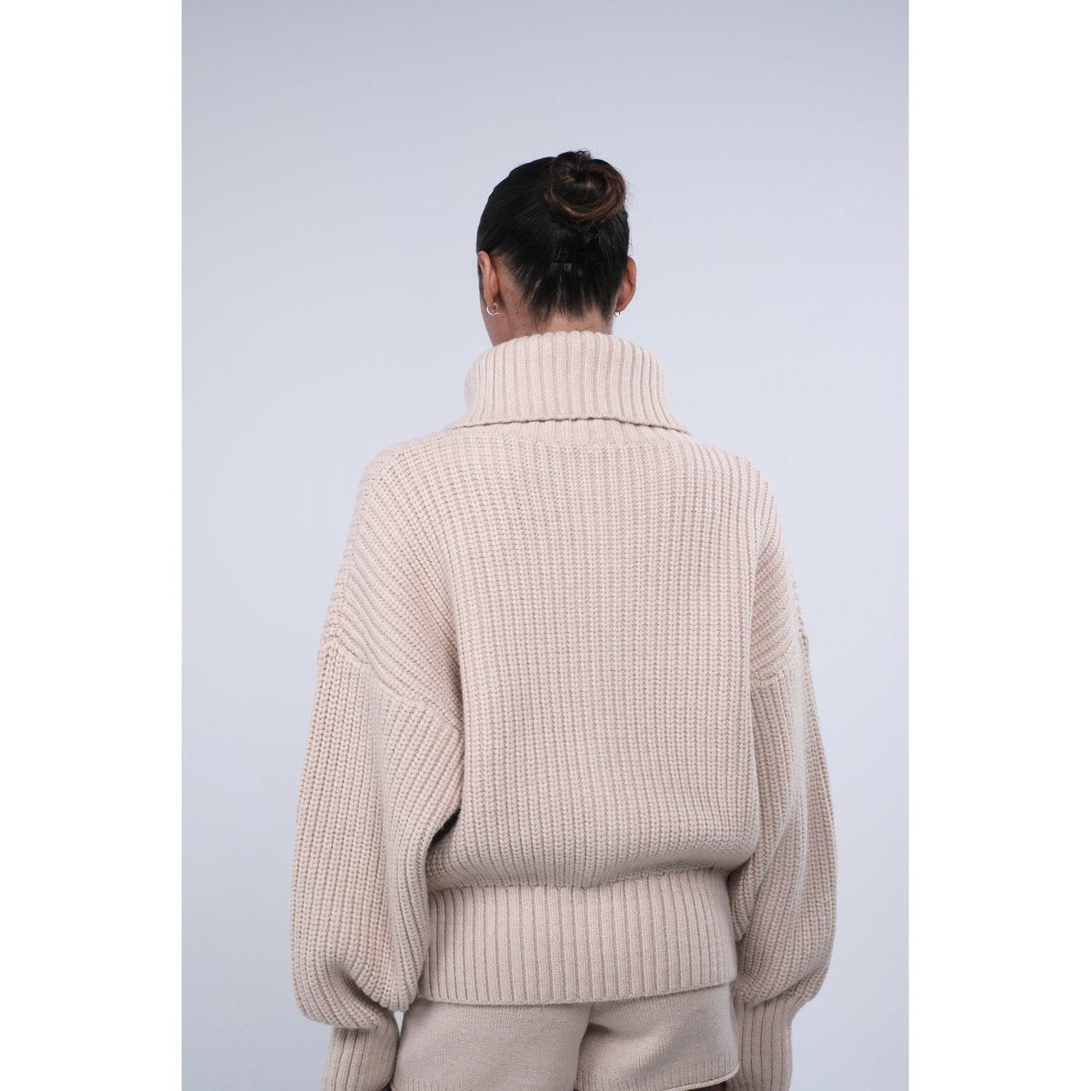 ITZON RIBBED KNIT ZIP-UP BEIGE