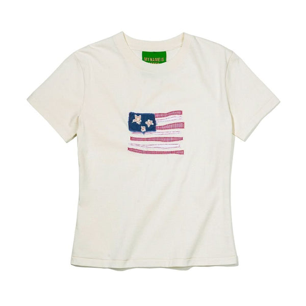 MY NAME IS PETER USA FLAG APPLIQUE T-SHIRTS MP-044