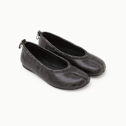 PAES Leather String Flat Vintage Black