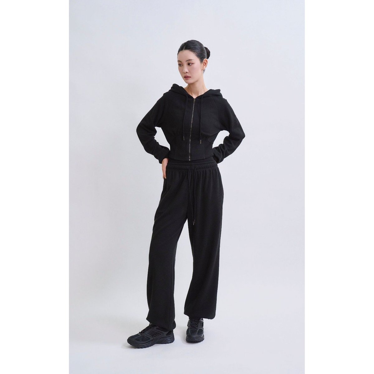 DANP Knit Warm Line Fit Hoodie BLACK