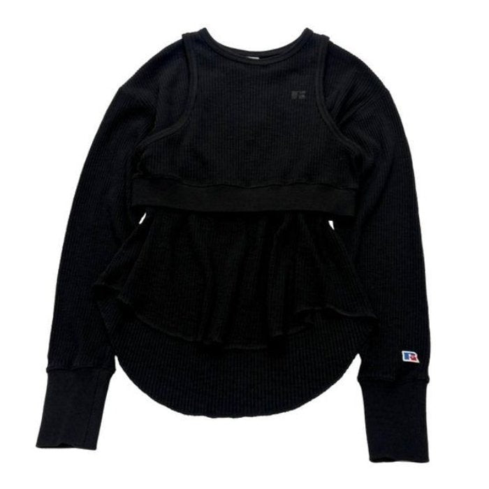 RUSSELL ATHLETIC Wmns Slub Rib Tank & LS T Set Charcoal