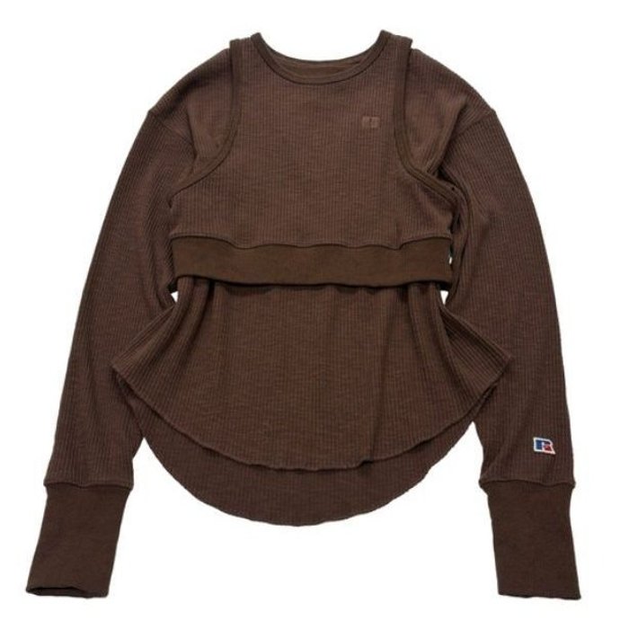 RUSSELL ATHLETIC Wmns Slub Rib Tank & LS T Set Brown