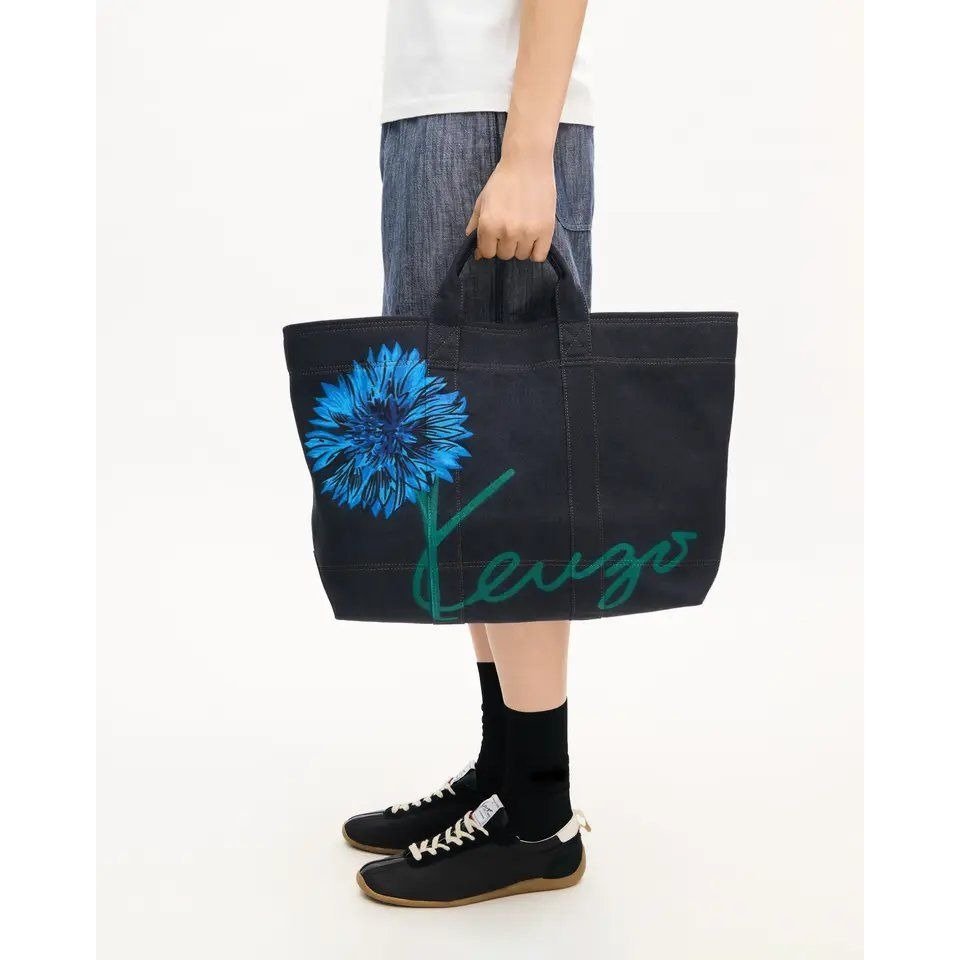 KENZO TULIP LARGE TOTE BAG Navy Blue