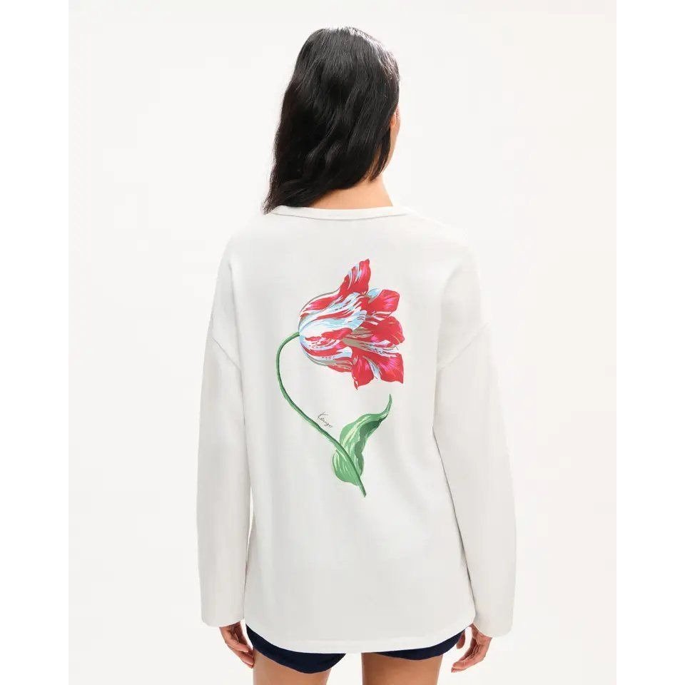 KENZO LADYS GOTS TULIP LOOSE L/S T-SHIRT Off White