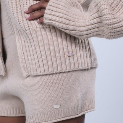 ITZON RIBBED KNIT ZIP-UP BEIGE
