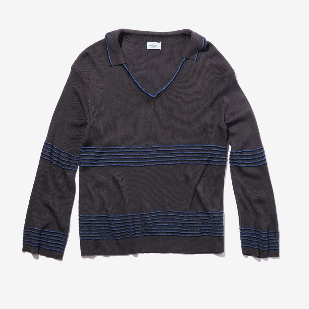 PARROTCANVAS Skipper Collar Border Knit GRAY