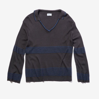 PARROTCANVAS Skipper Collar Border Knit GRAY