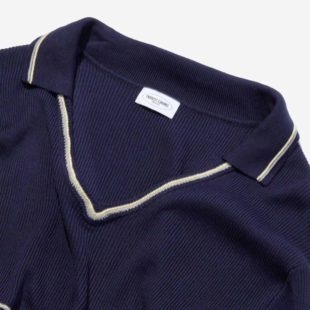 PARROTCANVAS Skipper Collar Border Knit NAVY