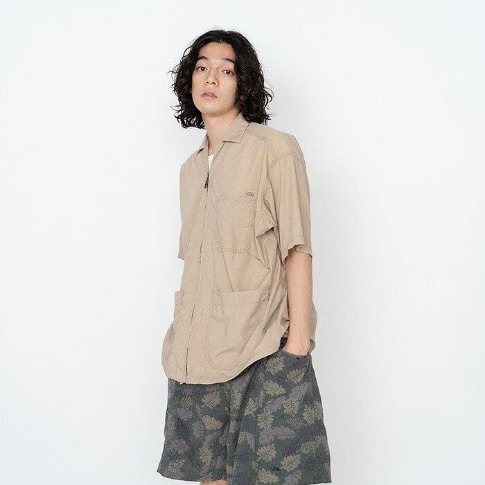 ジップアップシャツ Polyester Linen Field H/S Zip Shirt NT3321N_THE NORTH FACE Purple Label BEIGE