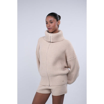 ITZON RIBBED KNIT ZIP-UP BEIGE