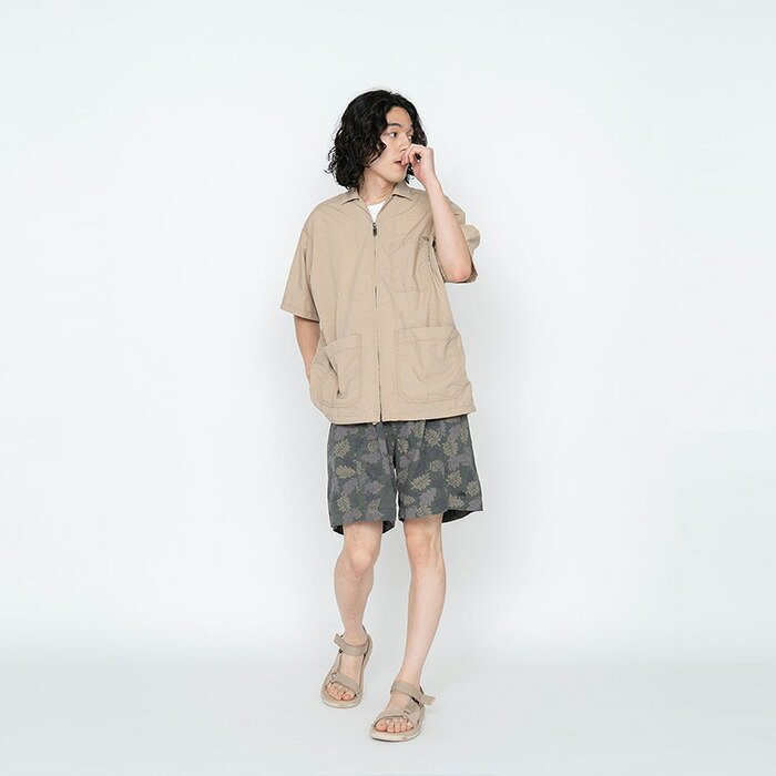 ジップアップシャツ Polyester Linen Field H/S Zip Shirt NT3321N_THE NORTH FACE Purple Label BEIGE