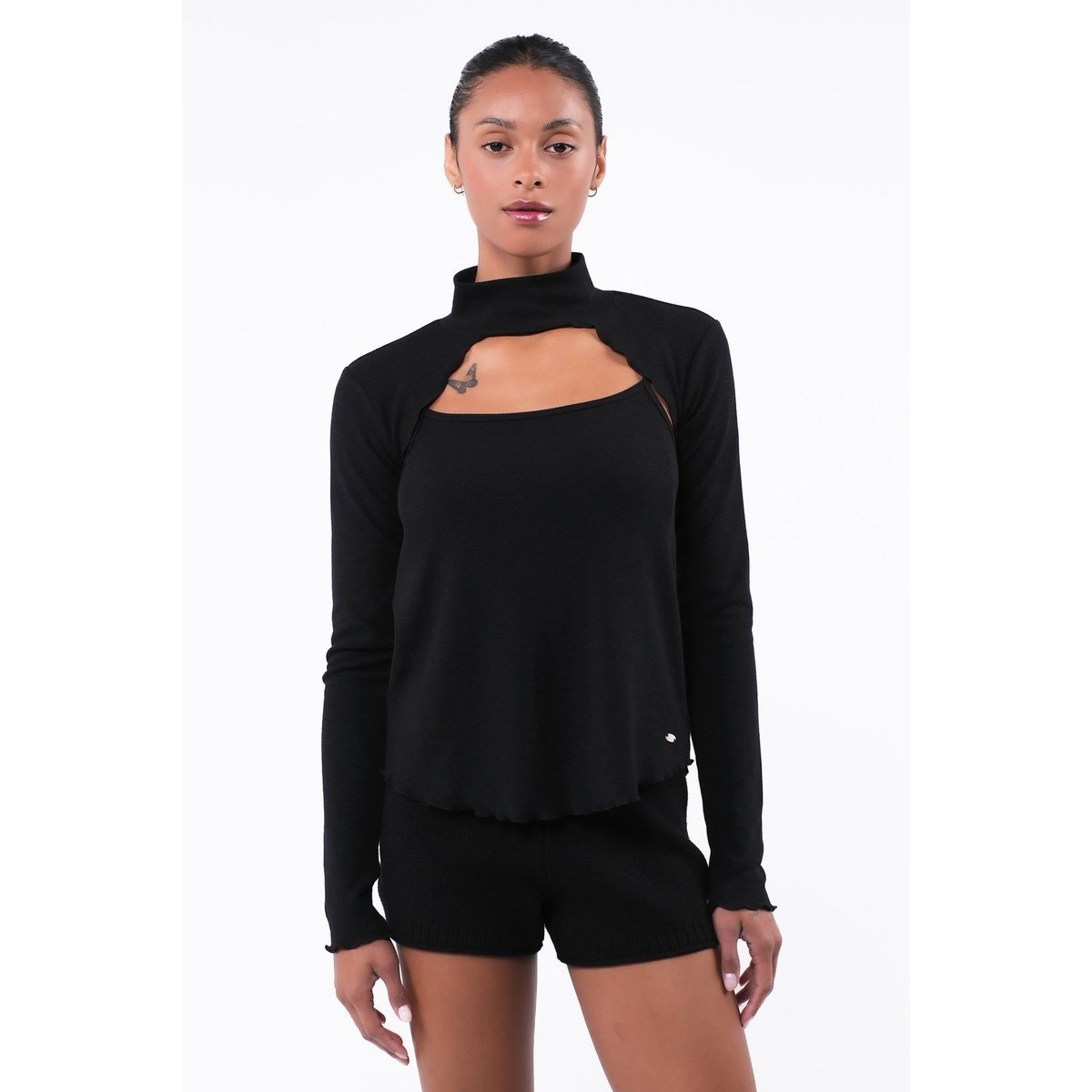 ITZON TURTLE NECK KNIT BOLERO BLACK