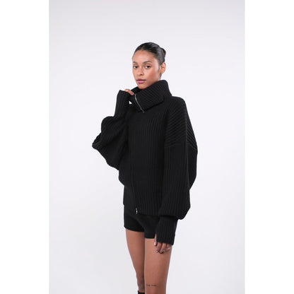 ITZON RIBBED KNIT ZIP-UP BLACK