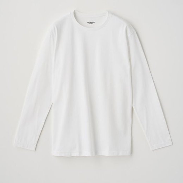 JOHN SMEDLEY COTTON CREWNECK LONG-SLEEVE INNER T-SHIRT WHITE