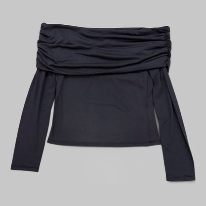 COOME FOLD OVER LS TOP CHARCOAL