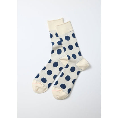 ROTOTO PORTHOLE DOT SOCKS ECRU/D.BLUE