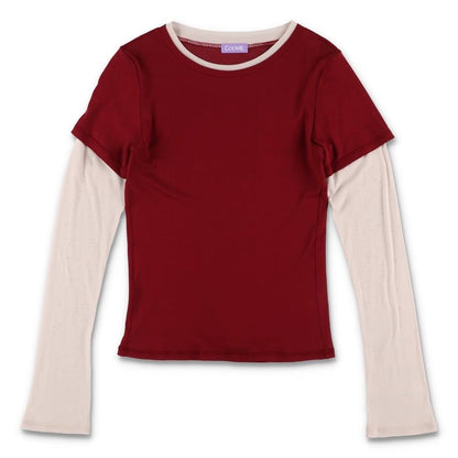 COMME SHEER LAYERED TOP BURGUNDY