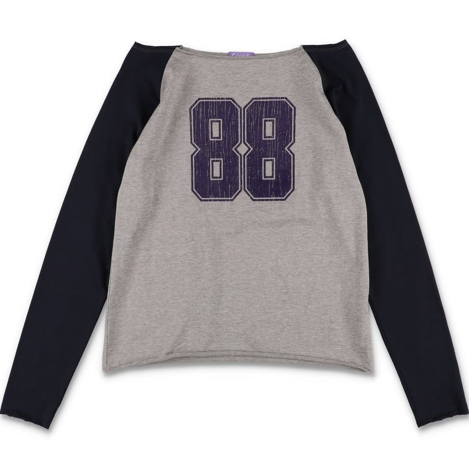 COMME RAGLAN CUT OFF TEE GREY x NAVY