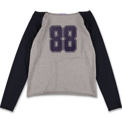 COMME RAGLAN CUT OFF TEE GREY x NAVY