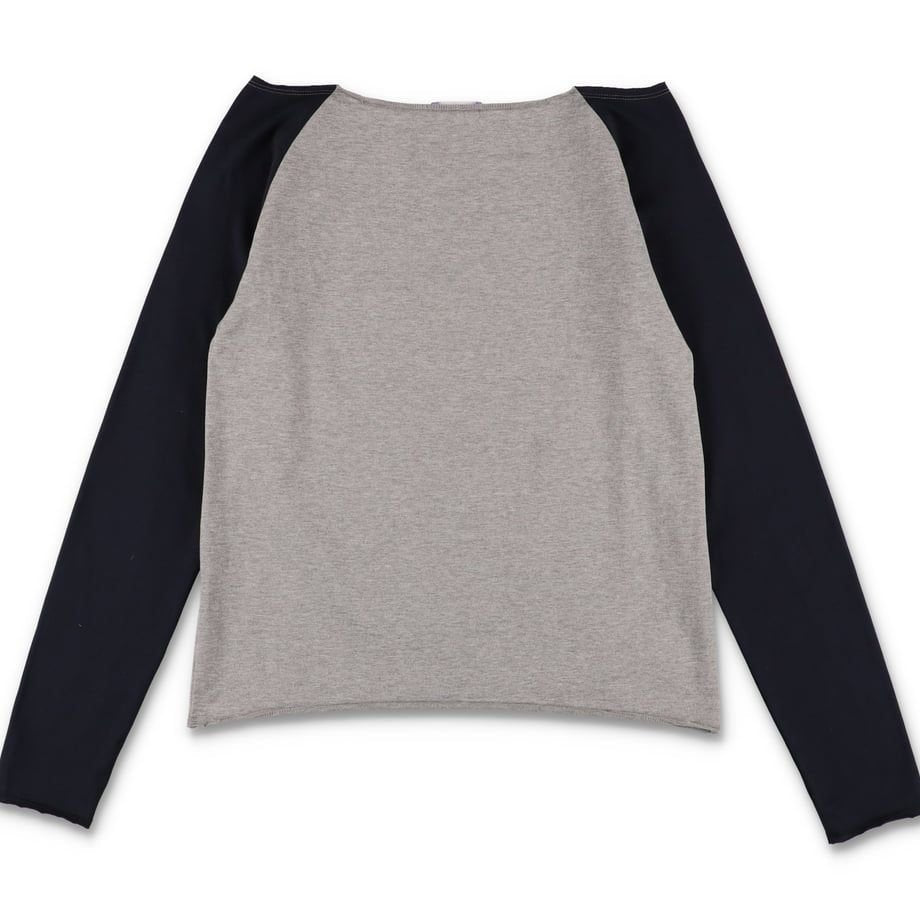 COMME RAGLAN CUT OFF TEE GREY x NAVY