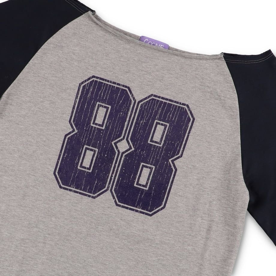 COMME RAGLAN CUT OFF TEE GREY x NAVY