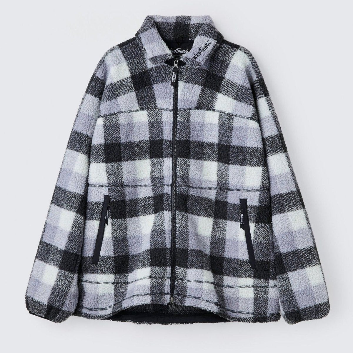 WILDTHINGS FLUFFY CHECK BOA JACKET GRAY