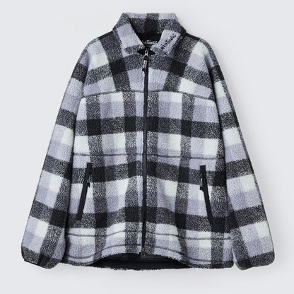 WILDTHINGS FLUFFY CHECK BOA JACKET GRAY