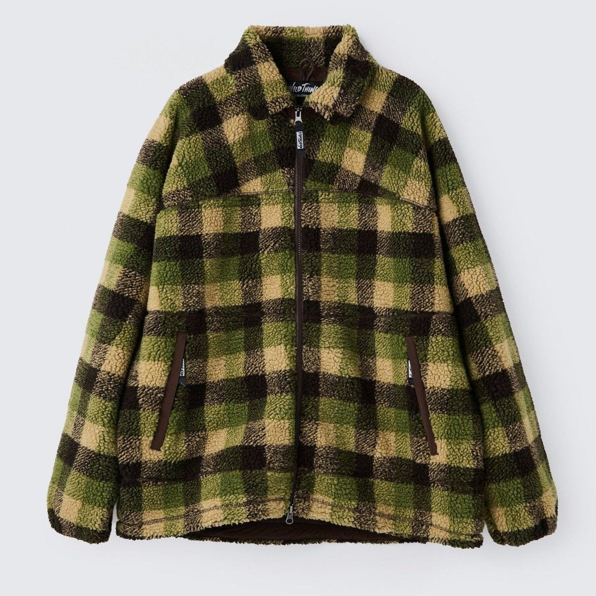 WILDTHINGS FLUFFY CHECK BOA JACKET OLIVE