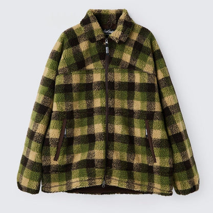 WILDTHINGS FLUFFY CHECK BOA JACKET OLIVE
