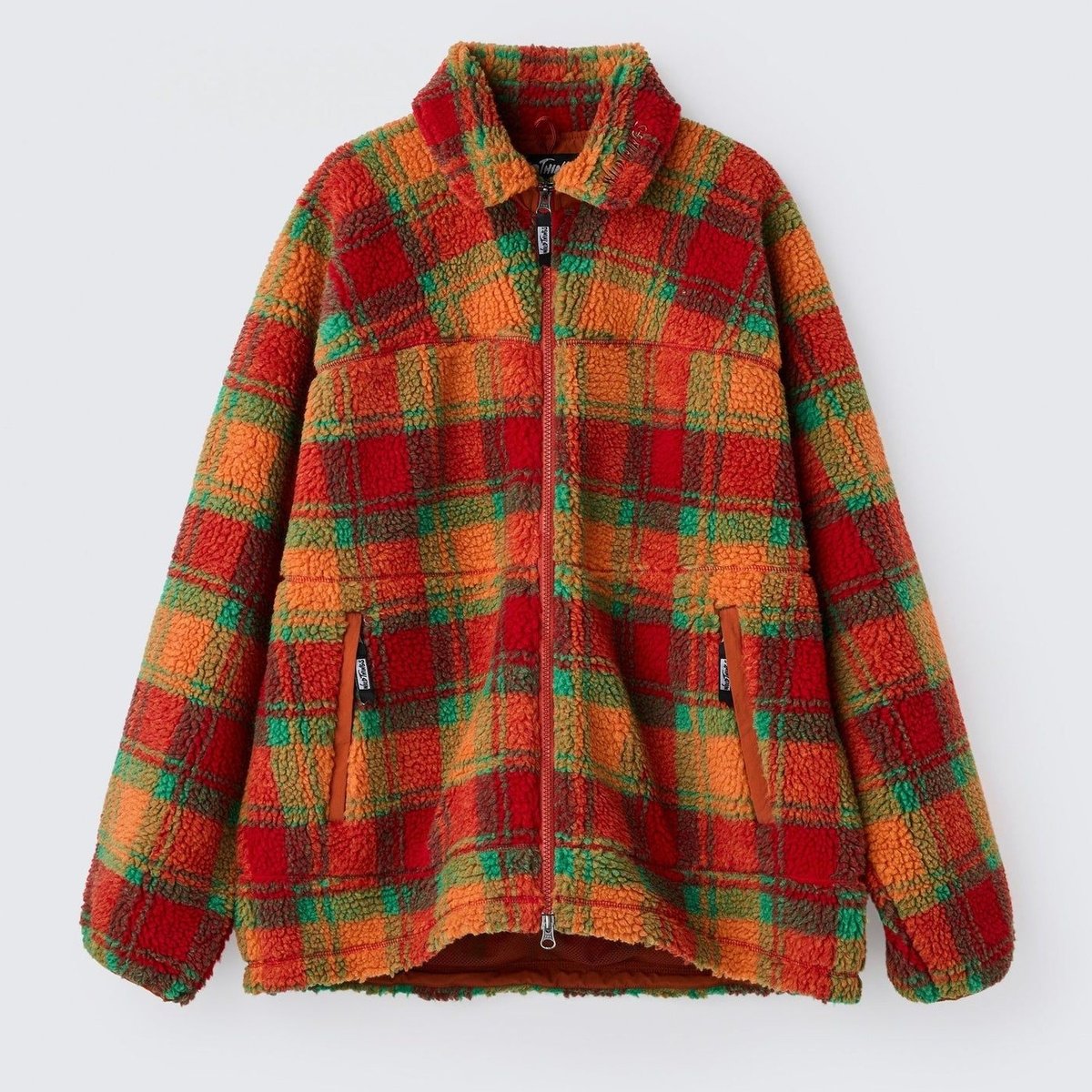 WILDTHINGS FLUFFY CHECK BOA JACKET ORANGE