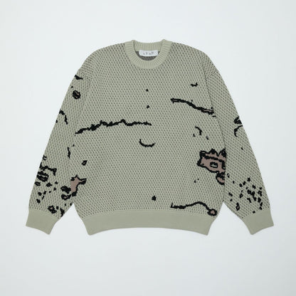 BAL JACQUARD PATTERN CREWNECK SWEATER STONE BEIGE