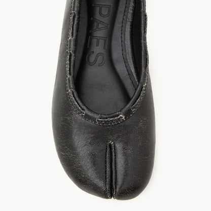 PAES Leather String Flat Vintage Black