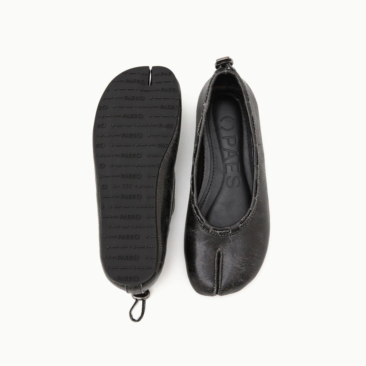 PAES Leather String Flat Vintage Black