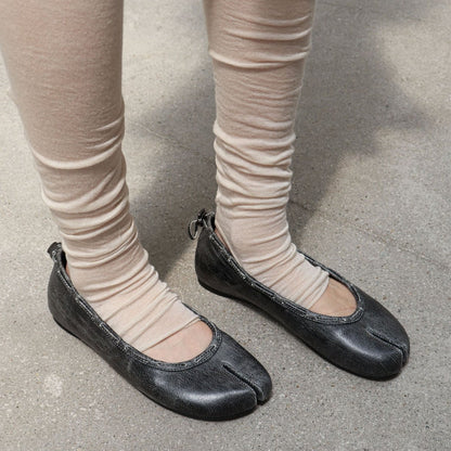 PAES Leather String Flat Vintage Black