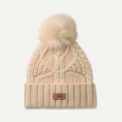 UGG W CABLE BEANIE WITH POM CRM
