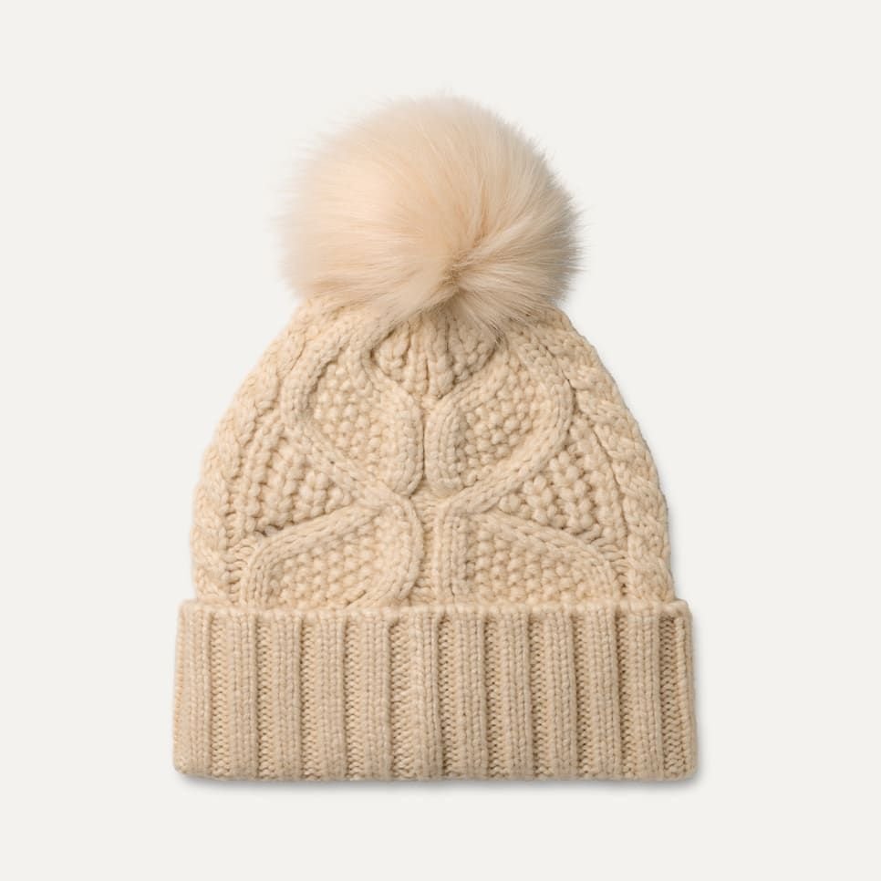 UGG W CABLE BEANIE WITH POM CRM