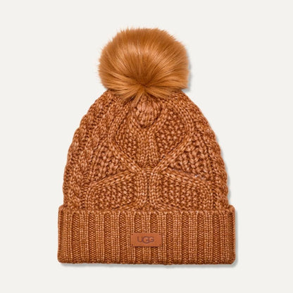 UGG W CABLE BEANIE WITH POM CHE